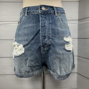 Scotch & Soda Women's Denim Shorts Distressed Tattered High Rise Blue Size 29